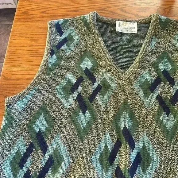 Vintage London Fog virgin acrylic knitwear of distinction W woven design mens XL - Picture 3 of 6